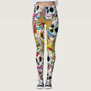 Leggings Patrón de calaveras azucareras