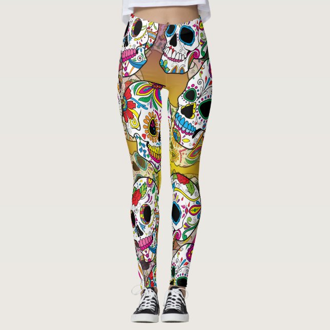 Leggings Patrón de calaveras azucareras (Anverso)