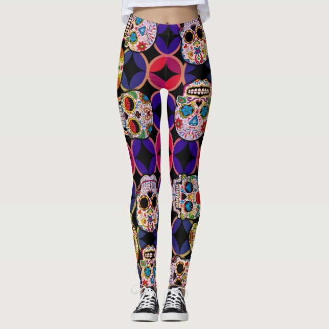 Leggings Patrón de calaveras azucareras (Anverso)