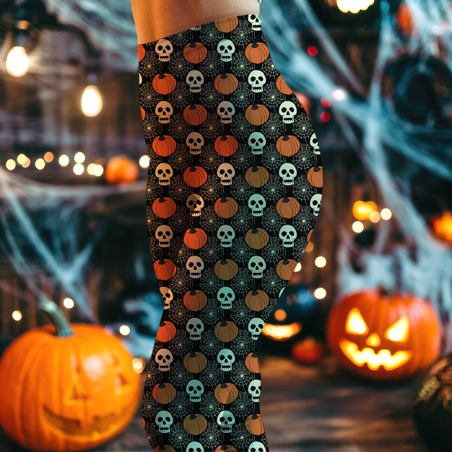 Leggings Patrón de calaveras y calabazas de Halloween (Subido por el creador)