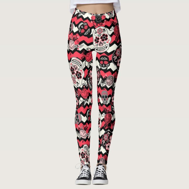 Leggings Patrón De Calaveras Y Flores De Azúcar (Anverso)