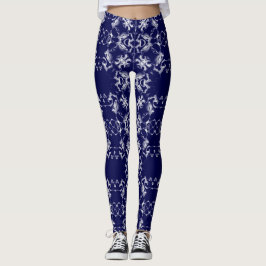 Leggings Patrón de Caleidoscopio de Encaje Azul y Gris