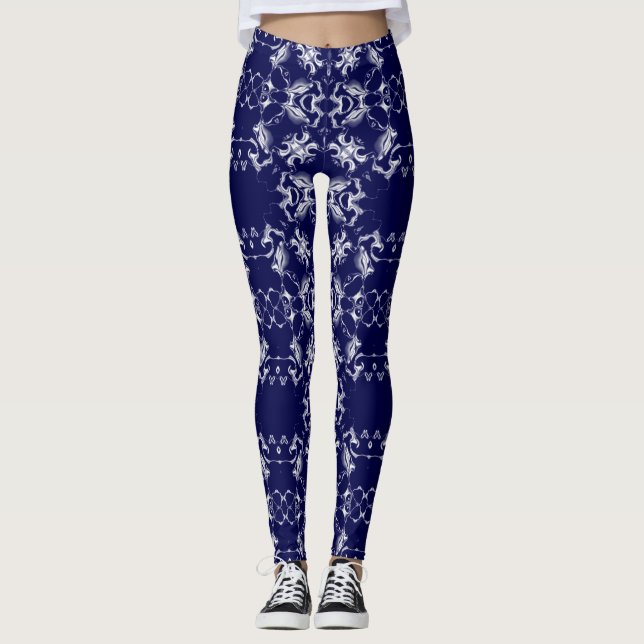 Leggings Patrón de Caleidoscopio de Encaje Azul y Gris (Anverso)