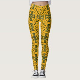 Leggings Patrón de caleidoscopio verde y dorado con encaje 