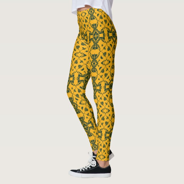 Leggings Patrón de caleidoscopio verde y dorado con encaje  (Izquierda)