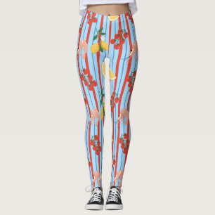 Leggings Patrón de camarones y cítricos mediterráneos