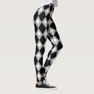 Leggings Patrón de Cameo Harlequin en negro, blanco, gris