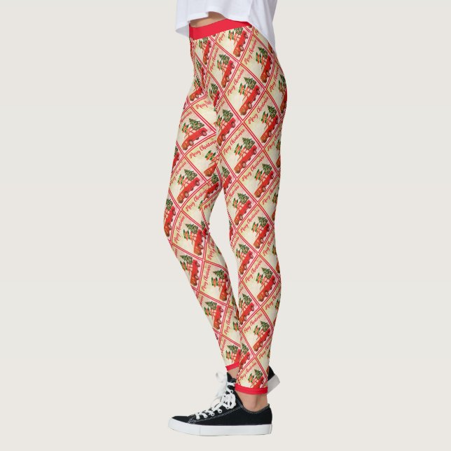 Leggings Patrón de camiones rojos Diseño Feliz Navidad (Izquierda)
