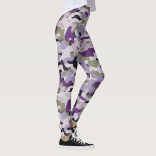 Leggings Patrón de Camo Verde de Lavanda de Camuflaje Púrpu