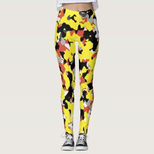 Leggings Patrón de Camuflaje Amarillo Rojo Negro Gris