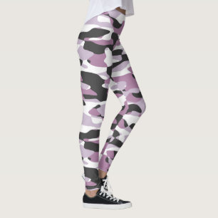 Leggings Patrón de camuflaje blanco grisáceo violeta rosado