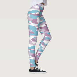 Leggings Patrón de camuflaje blanco púrpura rosa azul verde