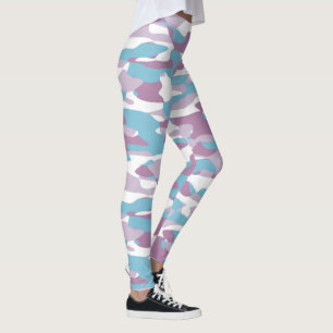 Leggings Patrón de camuflaje blanco púrpura rosa azul verde