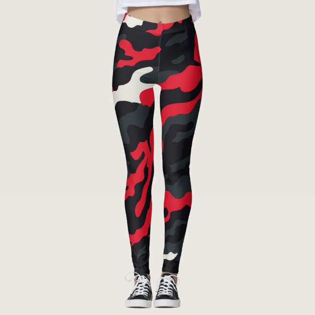 Leggings Patrón de camuflaje blanco y gris rojo negro (Anverso)