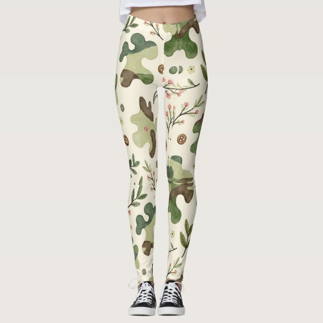 Leggings Patrón de camuflaje de estribos florales simples (Anverso)