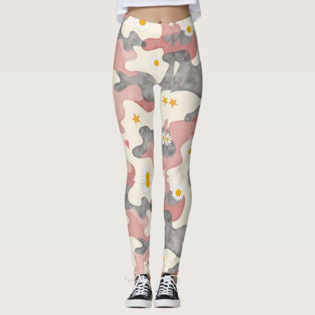Leggings Patrón de camuflaje de flor cardíaca (Anverso)