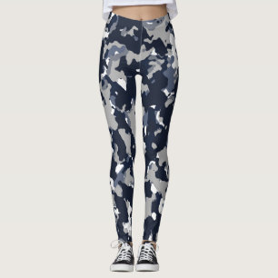 Leggings Patrón de Camuflaje Gris Azul Blanco