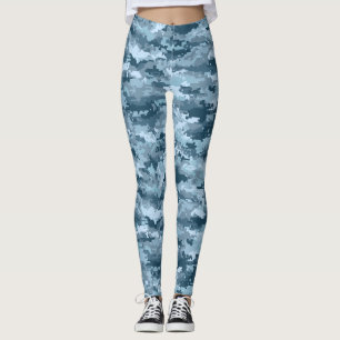 Leggings Patrón de camuflaje pixelado militar azul