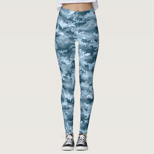 Leggings Patrón de camuflaje pixelado militar azul (Anverso)