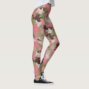 Leggings Patrón de camuflaje verde marrón rosado en el ej