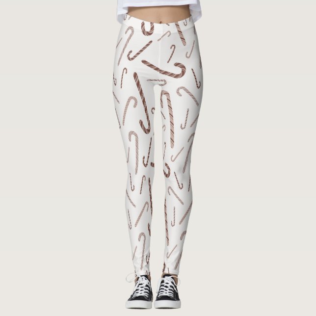 Leggings Patrón de caña de golosinas marrón y blanco (Anverso)