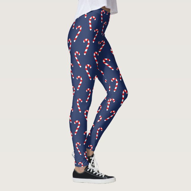 Leggings Patrón de Cane de Navidad de Azul Marino (Derecha)