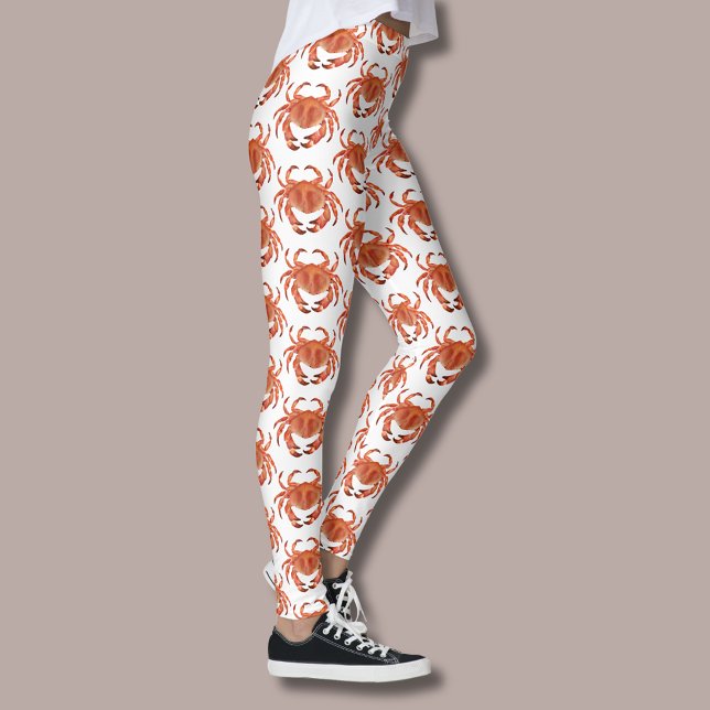 Leggings Patrón de cangrejo costero (Brown crab coastal crustacean leggings on white)