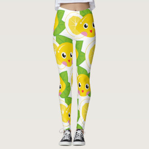 Leggings Patrón de cara de Emoji de lemas de corte