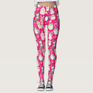 Leggings Patrón de caracteres de dibujos animados B Rosa BG