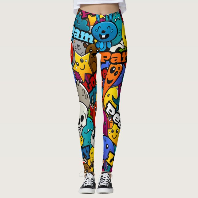 Leggings Patrón de caracteres de graffiti coloridos (Anverso)