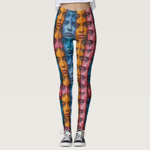 Leggings Patrón de caras coloridas