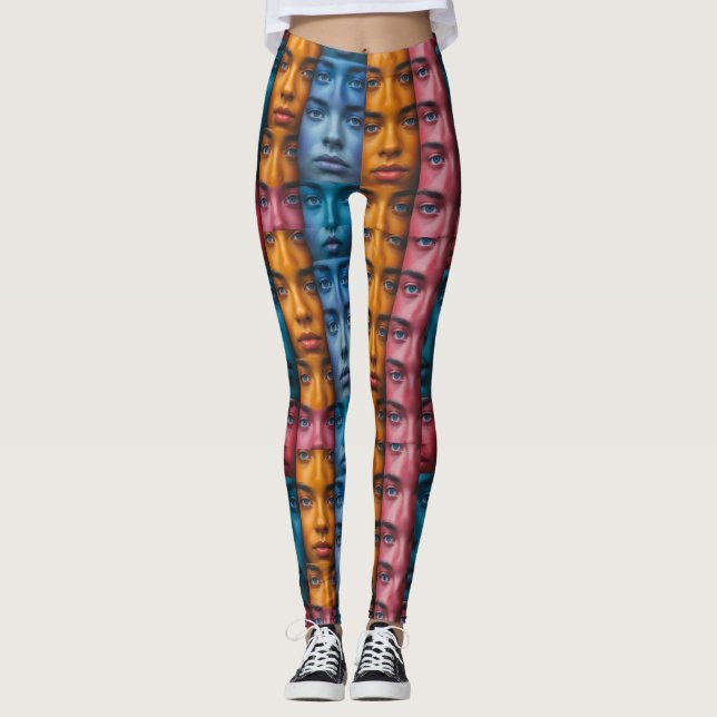 Leggings Patrón de caras coloridas (Anverso)