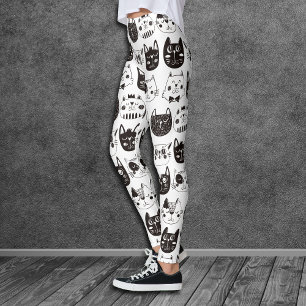 Leggings Patrón de caras de gato loco