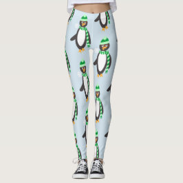 Leggings Patrón de caricatura de pinguino con bufanda