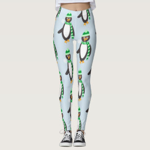 Leggings Patrón de caricatura de pinguino con bufanda