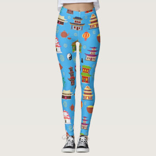 Leggings Patrón de casas orientales