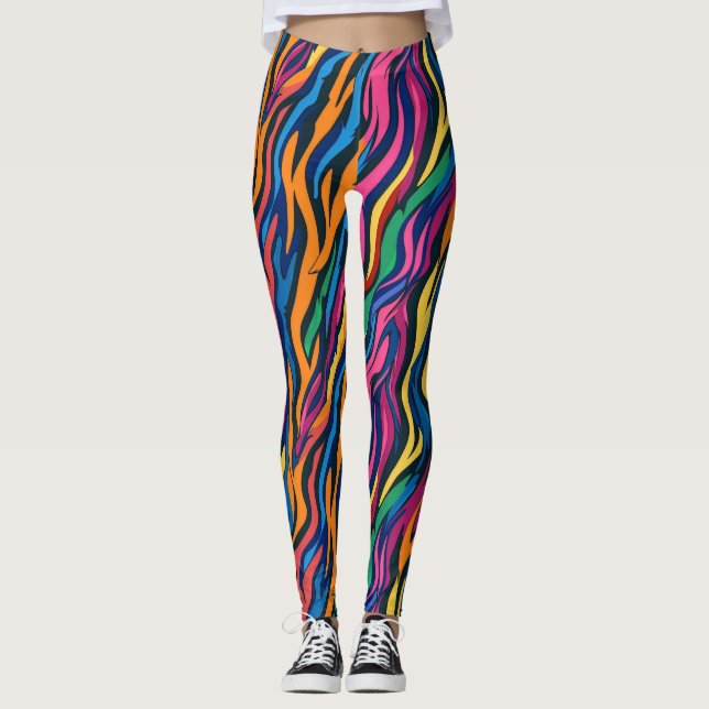 Leggings Patrón de cebra arco iris abstracto (Anverso)