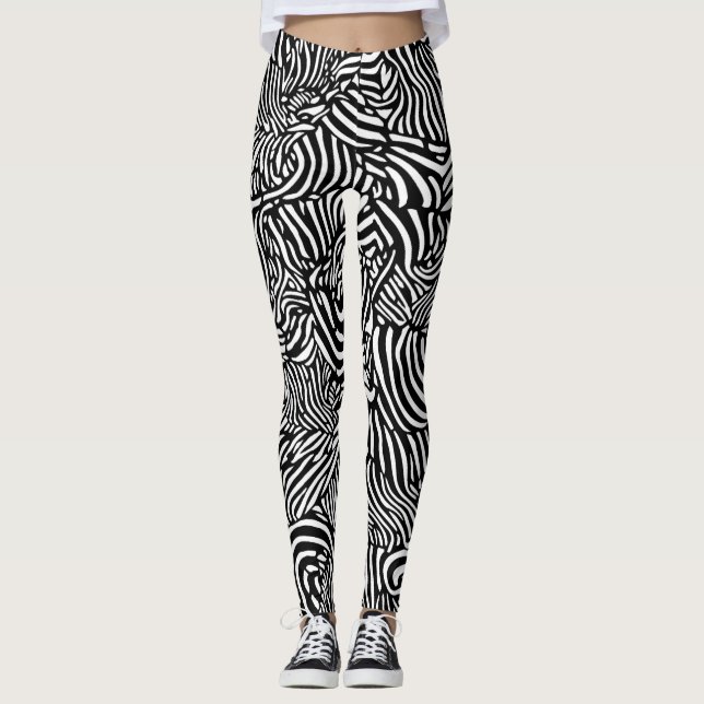 Leggings Patrón de cebra negra y blanca (Anverso)