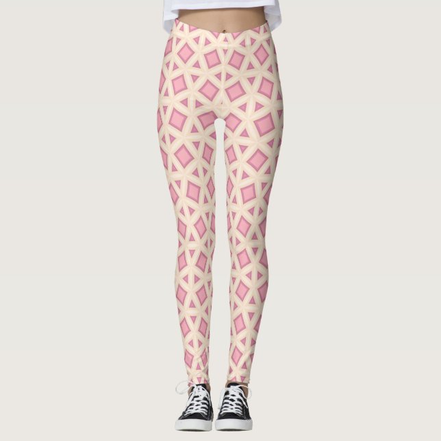 Leggings Patrón de celosía rosa geométrica (Anverso)