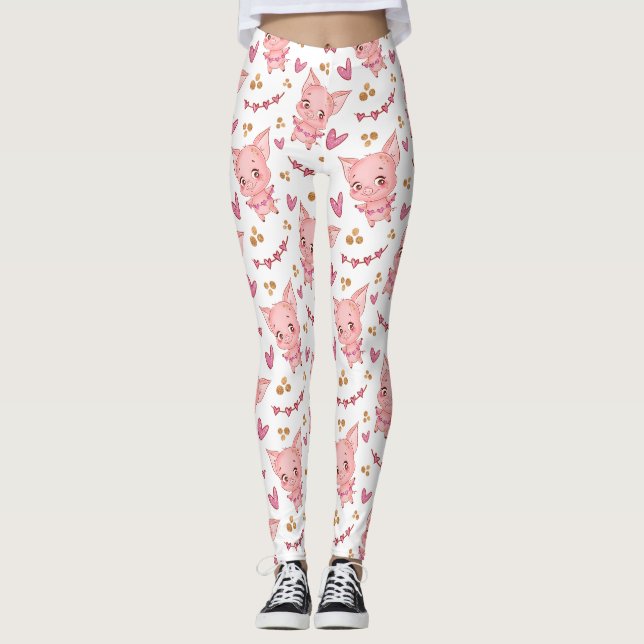Leggings Patrón de cerdo con corazón (Anverso)