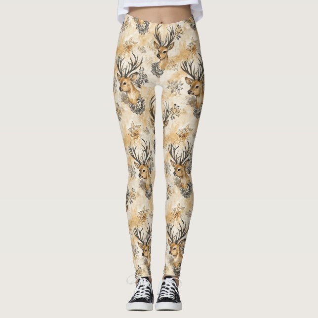 Leggings Patrón de cervatillo rústico del bosque (Anverso)