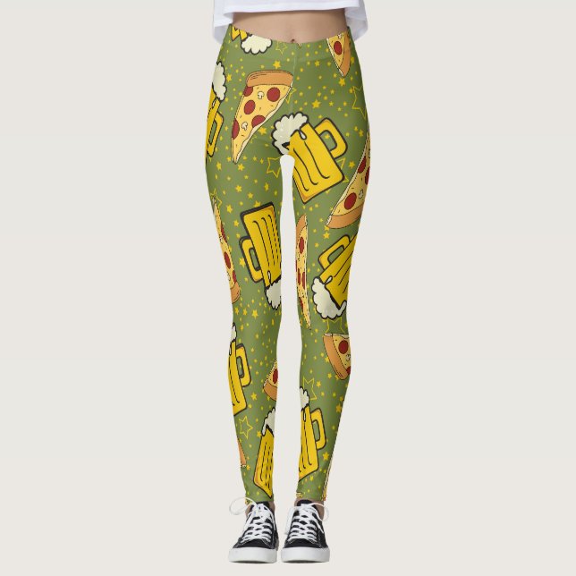Leggings Patrón de cerveza y pizza (Anverso)