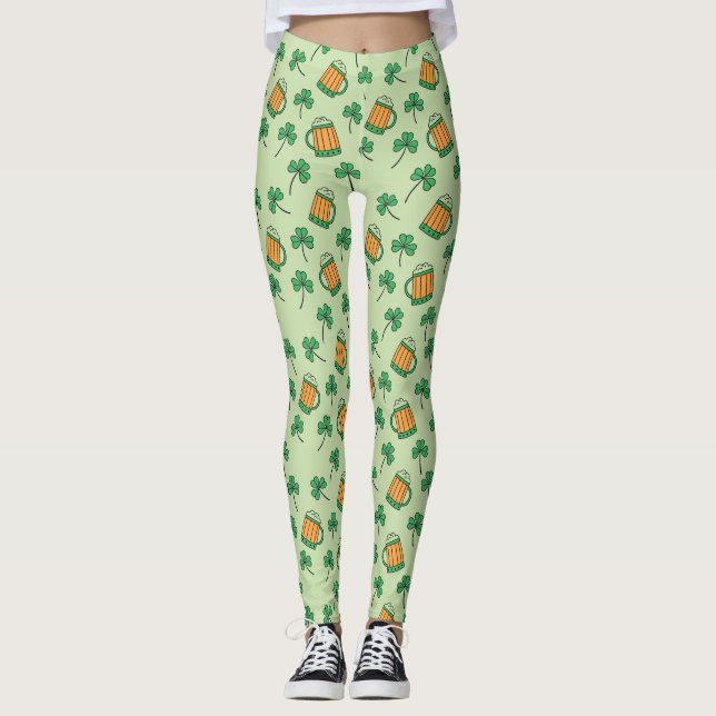 Leggings Patrón de Cerveza y Shamrock St Patrick's Day (Anverso)