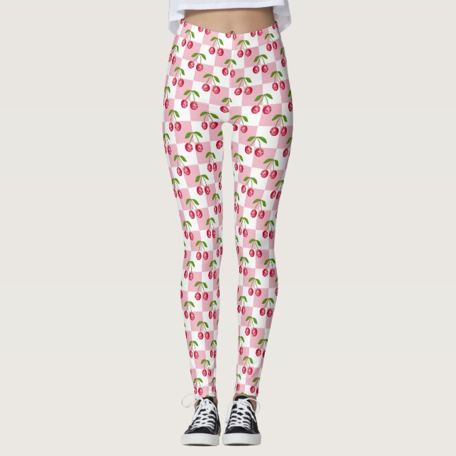 Leggings Patrón de Checker de Cereza de Bola de Disco (Anverso)