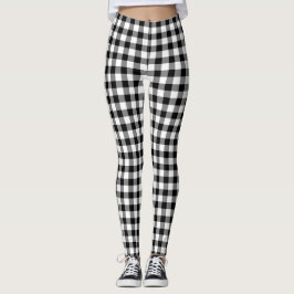Leggings Patrón De Cheques De Gingham Clásico Negro Y Blanc
