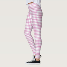 Leggings Patrón de cheques de Gingham rosa y blanco