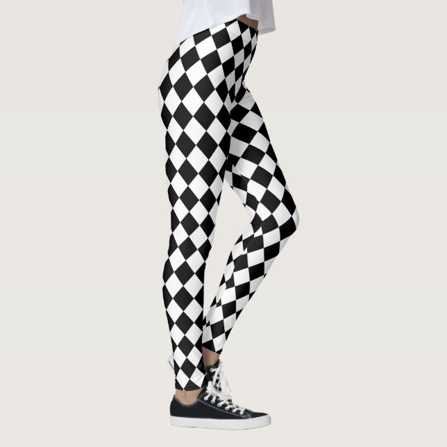 Leggings Patrón de cheurón blanco sólido negro y clásico (Derecha)