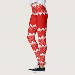Leggings Patrón de cheurón blanco y rojo