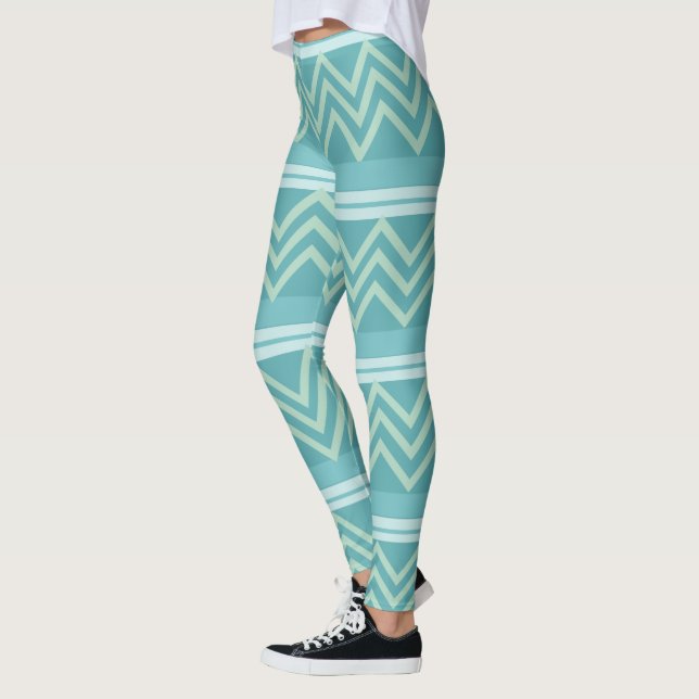 Leggings Patrón de cheurón geométrico verde azul verde azul (Izquierda)