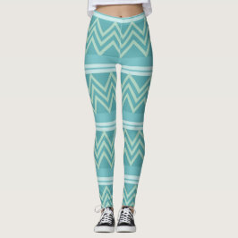 Leggings Patrón de cheurón geométrico verde azul verde azul